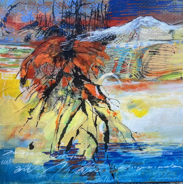 Judy Hoiness-Water Series- Winters Embrace. Acrylic on canvas. 16”x16”